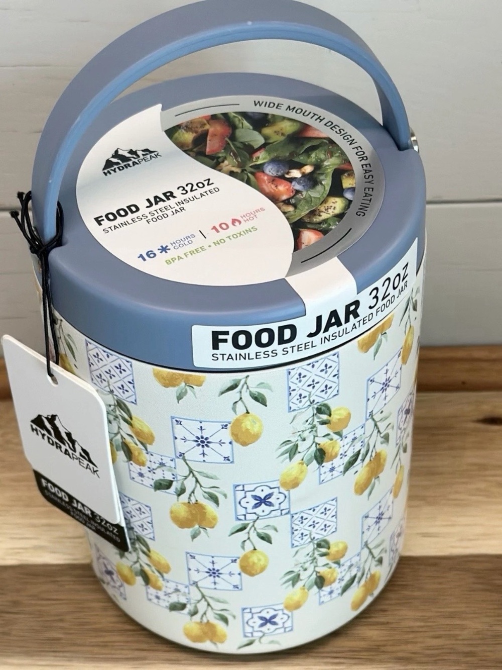 Hydrapeak Insulated Food Jar Pod 32oz Lemon Tile Stainless Steel Toxin-Free NWT